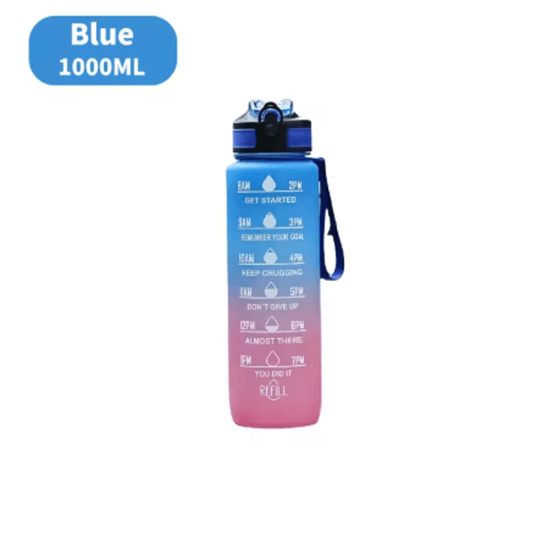 1000ml Gradient Motivational Sports Water Bottle Leak Proof Bottle With Bouncing Suction Nozzle For 2