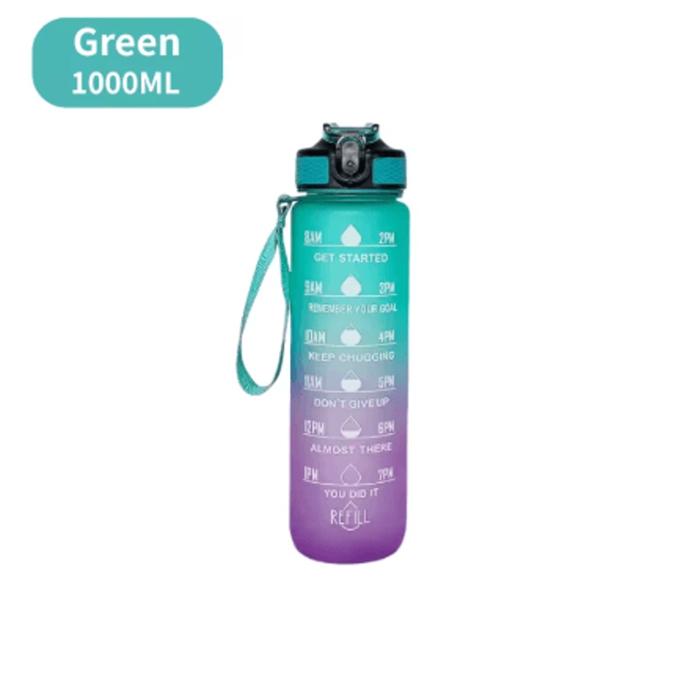 1000ml Gradient Motivational Sports Water Bottle Leak Proof Bottle With Bouncing Suction Nozzle For 4