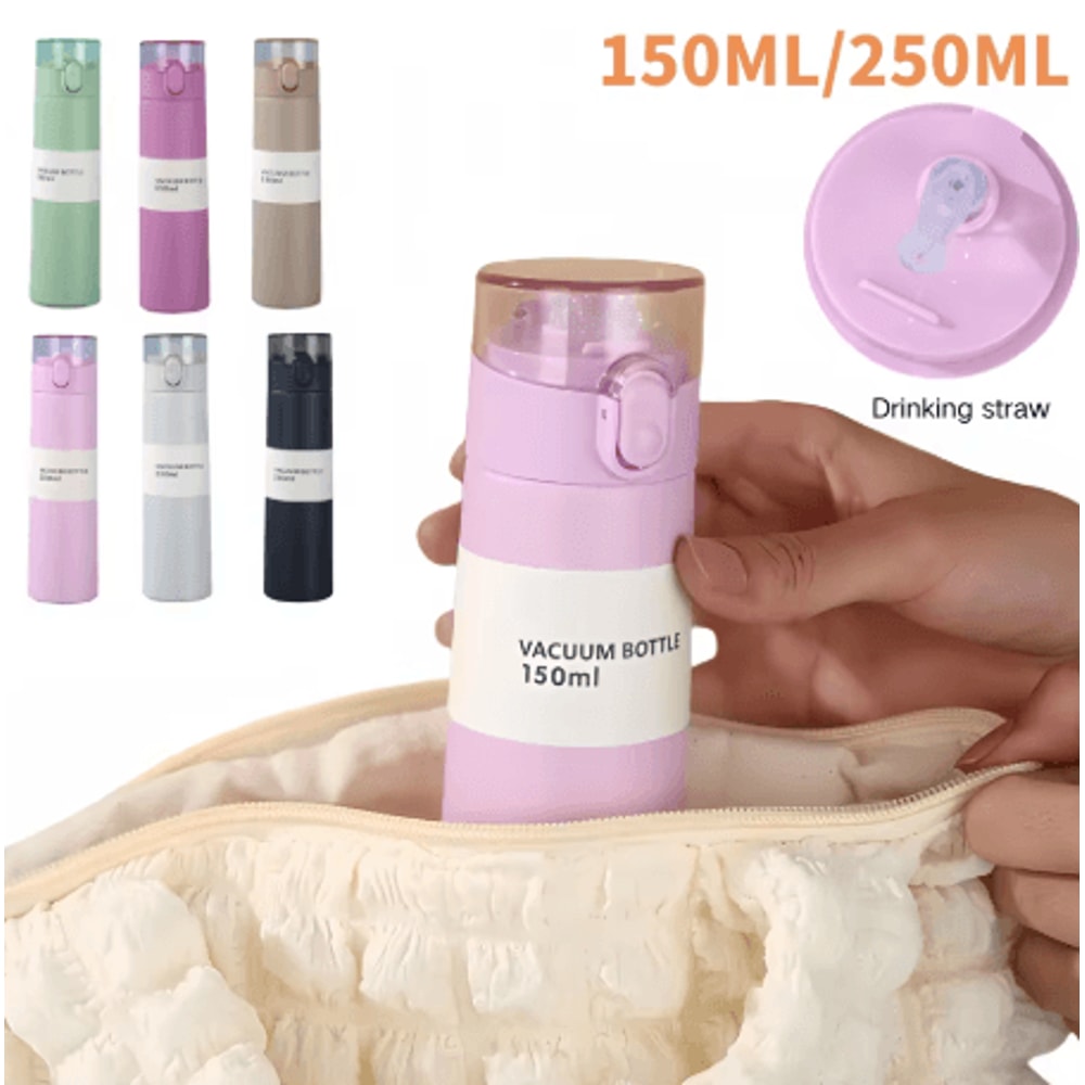 Mini Stainless Steel Thermal Water Bottle With Straw Vacuum Insulated Travel Cup For Tea And Coffee 0