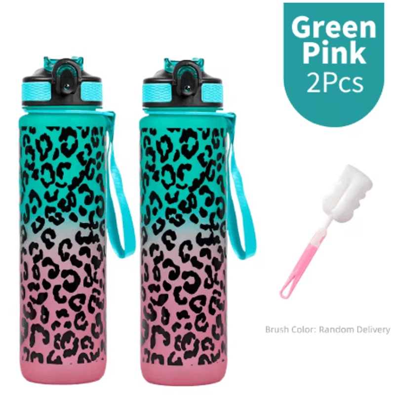 1 Liter Leopard Print Sports Water Bottle Leak Proof Large Capacity Gym And Travel Bottle 2