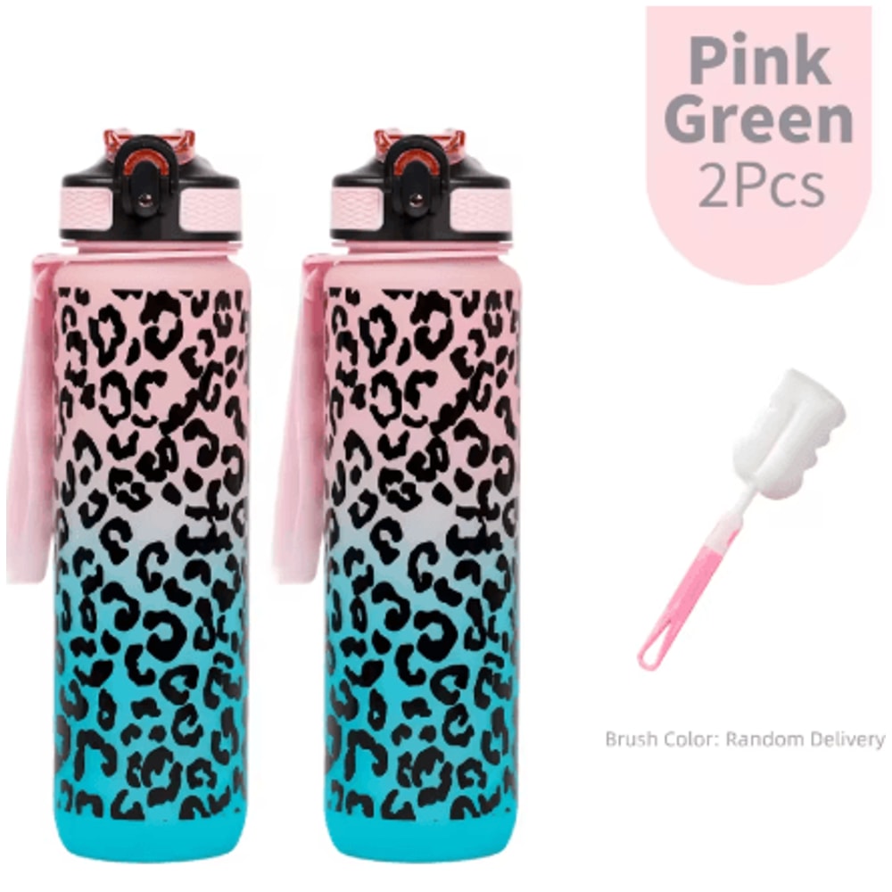 1 Liter Leopard Print Sports Water Bottle Leak Proof Large Capacity Gym And Travel Bottle 3