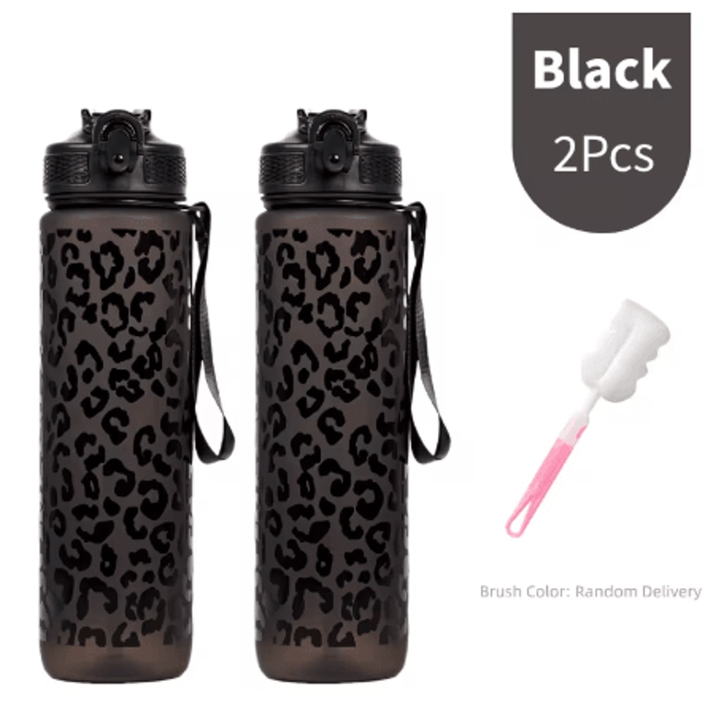 1 Liter Leopard Print Sports Water Bottle Leak Proof Large Capacity Gym And Travel Bottle 8