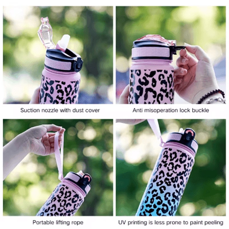 1 Liter Leopard Print Sports Water Bottle Leak Proof Large Capacity Gym And Travel Bottle 11