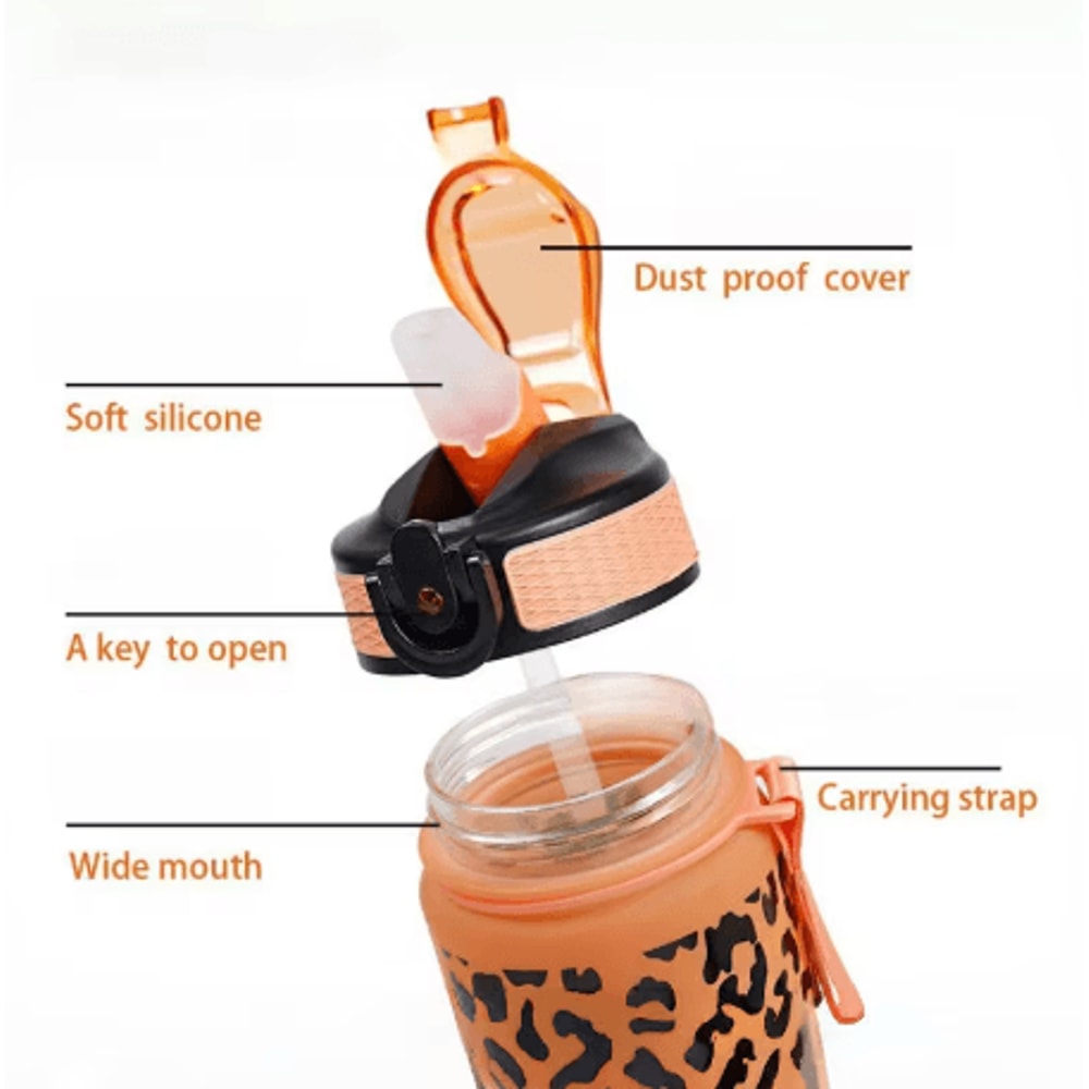 1 Liter Leopard Print Sports Water Bottle Leak Proof Large Capacity Gym And Travel Bottle 12