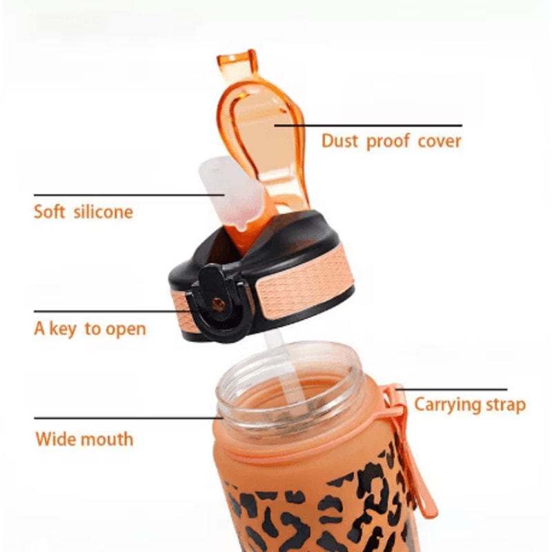 1 Liter Leopard Print Sports Water Bottle Leak Proof Large Capacity Gym And Travel Bottle 12