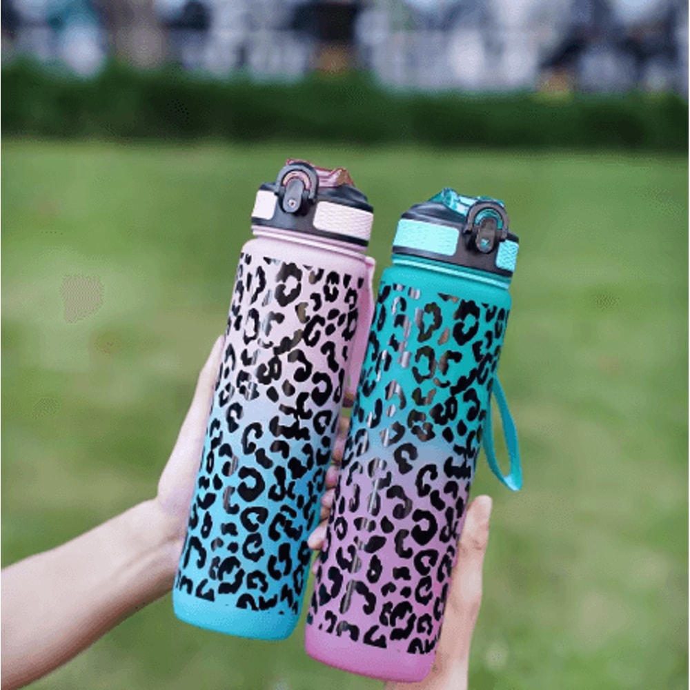 1 Liter Leopard Print Sports Water Bottle Leak Proof Large Capacity Gym And Travel Bottle 13