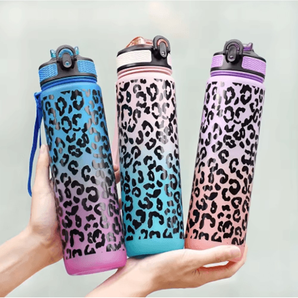1 Liter Leopard Print Sports Water Bottle Leak Proof Large Capacity Gym And Travel Bottle 14