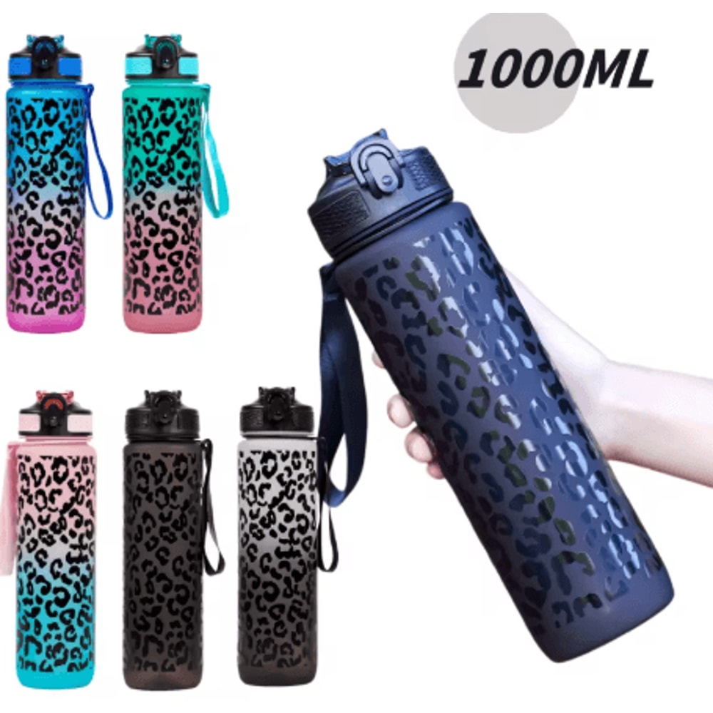 1 Liter Leopard Print Sports Water Bottle Leak Proof Large Capacity Gym And Travel Bottle 0