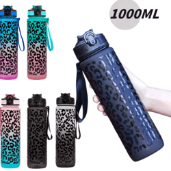 1 liter leopard print sports water bottle leak proof large capacity gym and travel bottle