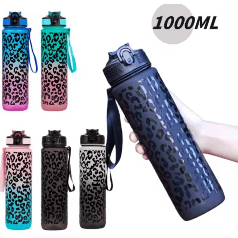 1 Liter Leopard Print Sports Water Bottle Leak Proof Large Capacity Gym And Travel Bottle 0