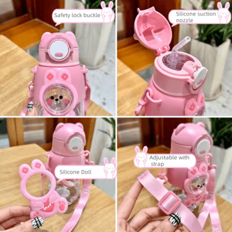 660ml Cartoon Animal Kids Water Bottle Leak Proof Straw Cup With Safety Lock For Travel And Outdoor 6