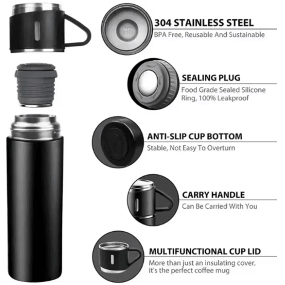 304 Stainless Steel Vacuum Insulated Water Bottle 500ml Business Style Travel Thermal Coffee Mug 5
