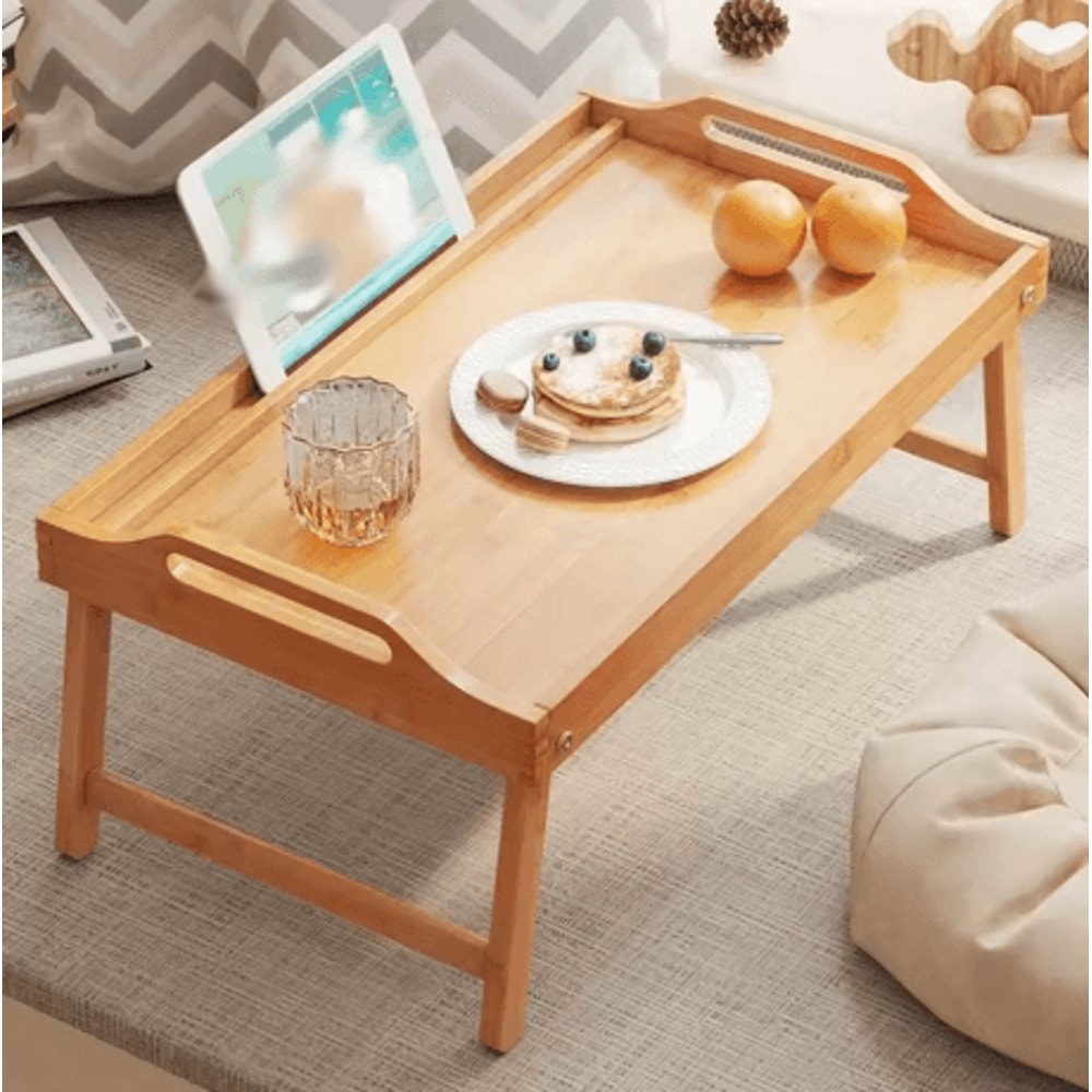 Folding Multifunctional Bed Tray Table Breakfast Dessert And Laptop Desk With Reading Rack 4