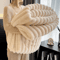 250GSM Soft Fluffy Throw Blanket Warm Decorative Striped Blanket For Bed Nap And Winter Comfort 3