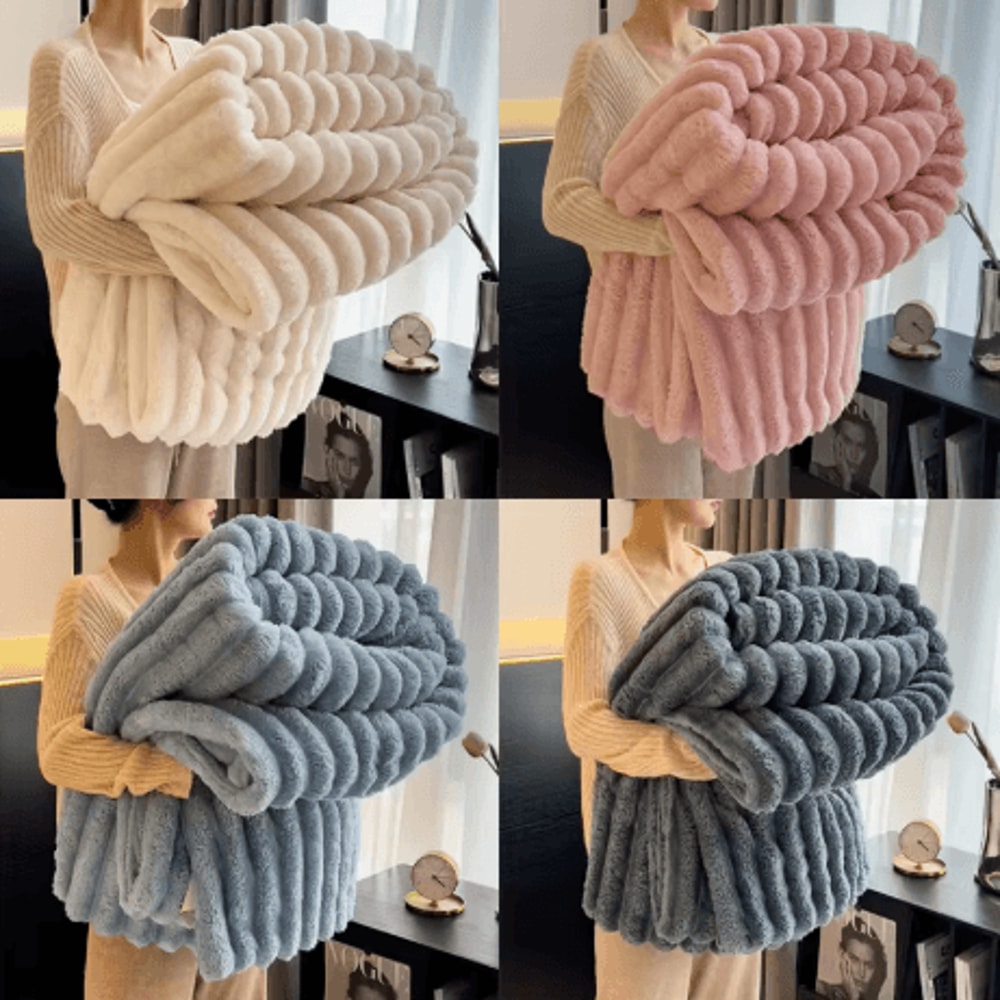 250GSM Soft Fluffy Throw Blanket Warm Decorative Striped Blanket For Bed Nap And Winter Comfort 6