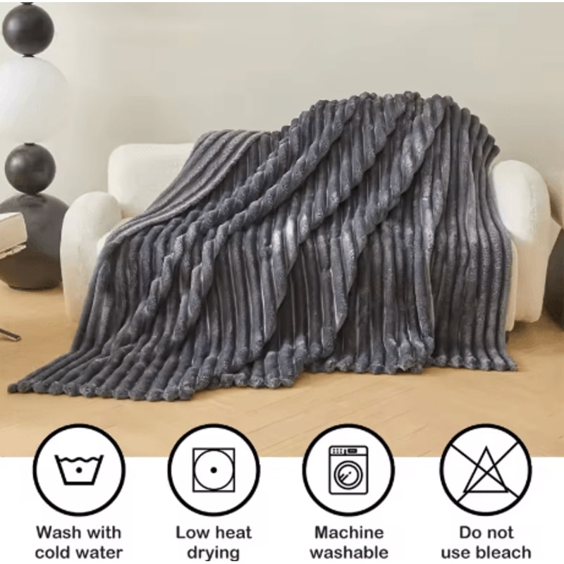 250GSM Soft Fluffy Throw Blanket Warm Decorative Striped Blanket For Bed Nap And Winter Comfort 7