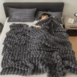250gsm soft fluffy throw blanket warm decorative striped blanket for bed nap and winter comfort