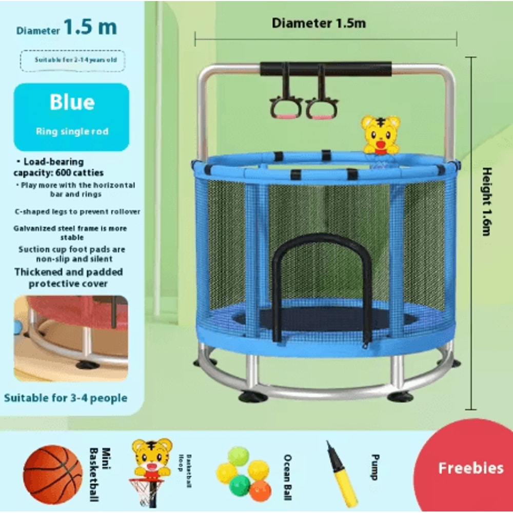 Childrens Indoor Trampoline Home Jumping Bed For Kids Ages 3 To 10 Fun Fitness Exercise Toy 14