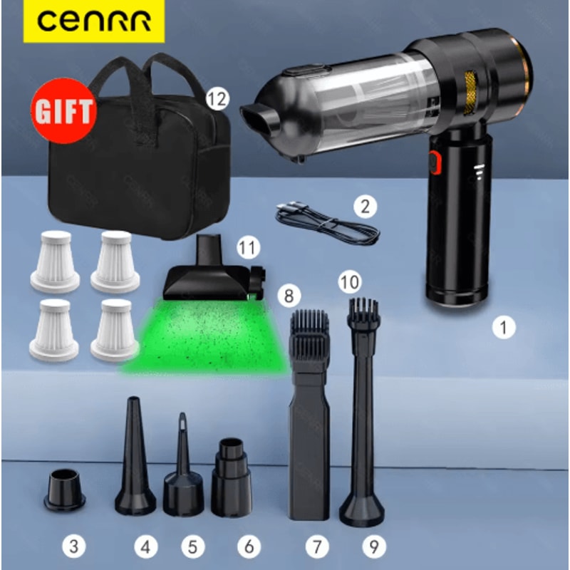 CENRR 998000PA Cordless Car Vacuum Cleaner Powerful Handheld Vacuum With Dust Display Lamp And Air 3