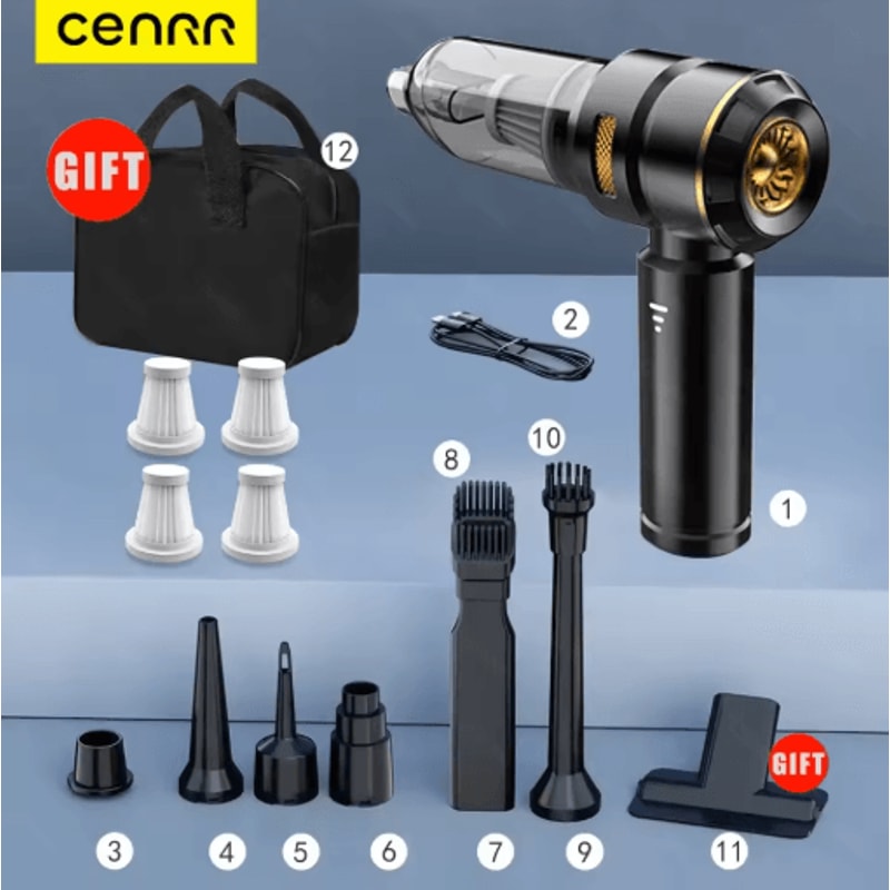 CENRR 998000PA Cordless Car Vacuum Cleaner Powerful Handheld Vacuum With Dust Display Lamp And Air 5