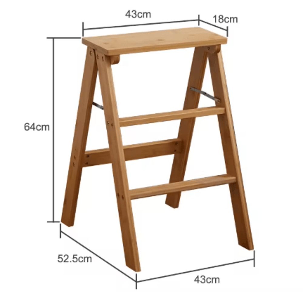Solid Wood Folding Ladder Chair Thickened Wooden Step Stool And Folding Chair Natural Wood 2