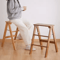Solid Wood Folding Ladder Chair Thickened Wooden Step Stool And Folding Chair Natural Wood 3