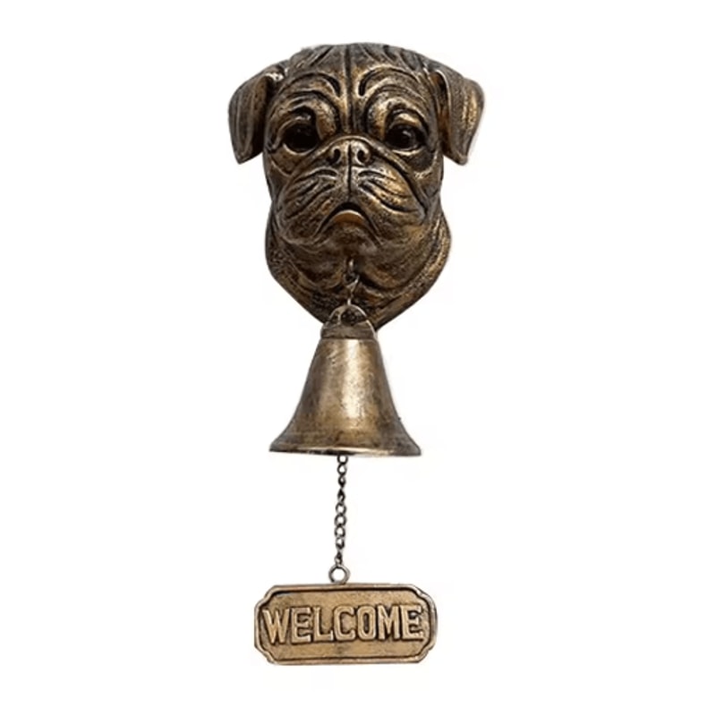 Dog Theme Welcome Doorbell 3D Funny Bulldog Head Cast Iron Resin Hanging Bell 11