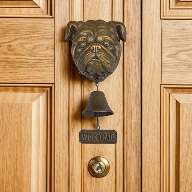 Dog Theme Welcome Doorbell 3D Funny Bulldog Head Cast Iron Resin Hanging Bell 14
