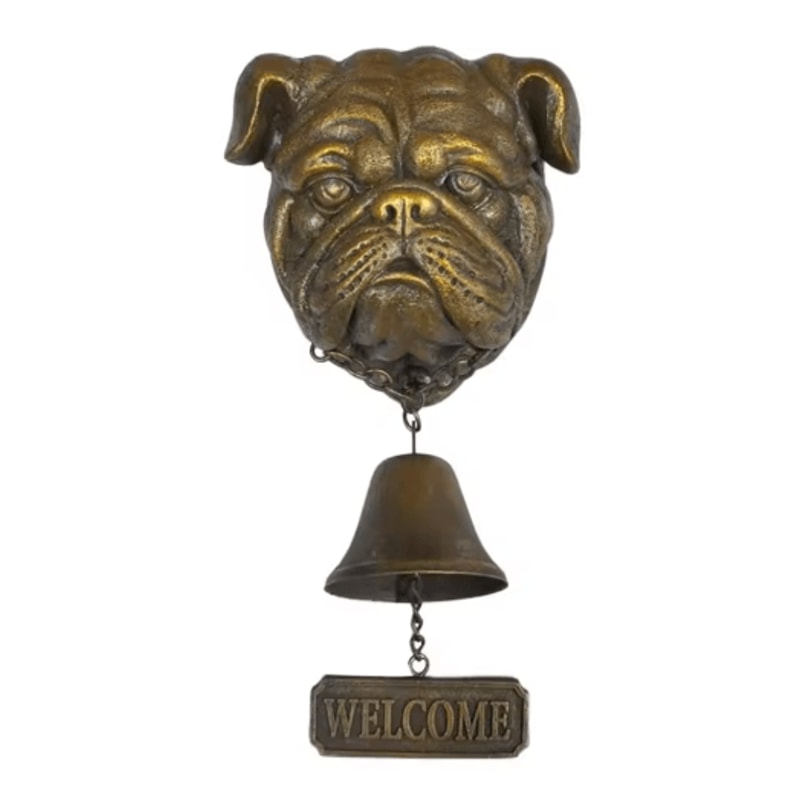 Dog Theme Welcome Doorbell 3D Funny Bulldog Head Cast Iron Resin Hanging Bell 2
