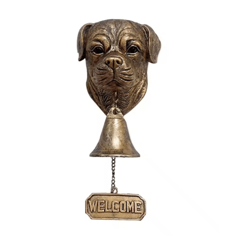 Dog Theme Welcome Doorbell 3D Funny Bulldog Head Cast Iron Resin Hanging Bell 7