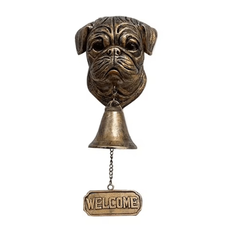Dog Theme Welcome Doorbell 3D Funny Bulldog Head Cast Iron Resin Hanging Bell 9