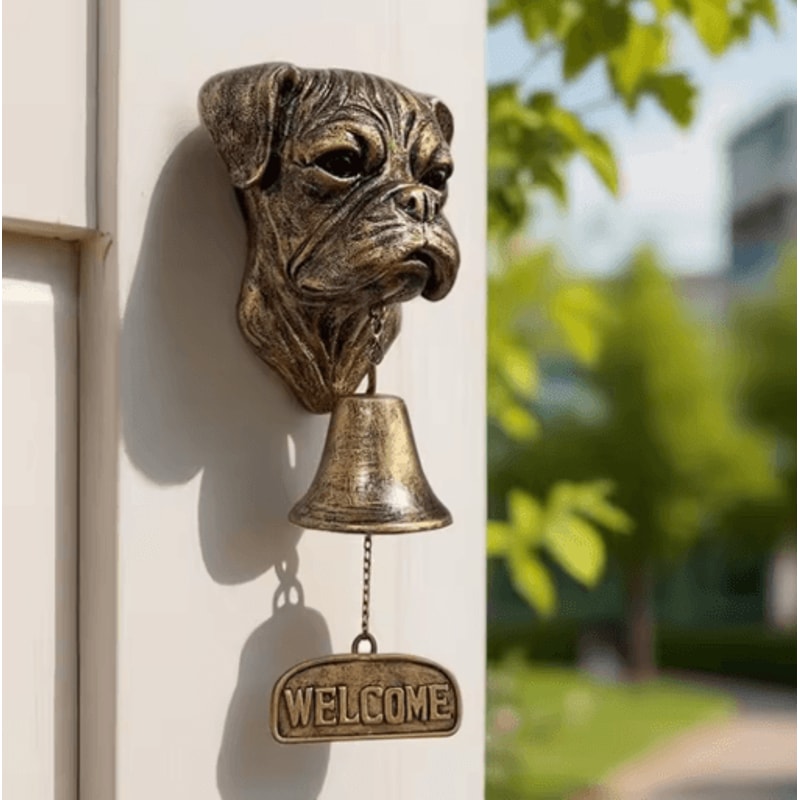 Dog Theme Welcome Doorbell 3D Funny Bulldog Head Cast Iron Resin Hanging Bell 16
