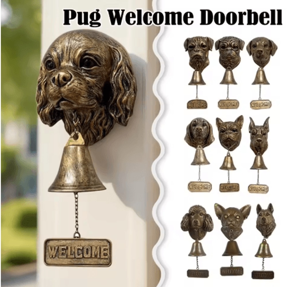 Dog Theme Welcome Doorbell 3D Funny Bulldog Head Cast Iron Resin Hanging Bell 0