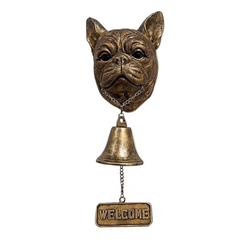 Dog Theme Welcome Doorbell 3D Funny Bulldog Head Cast Iron Resin Hanging Bell 20