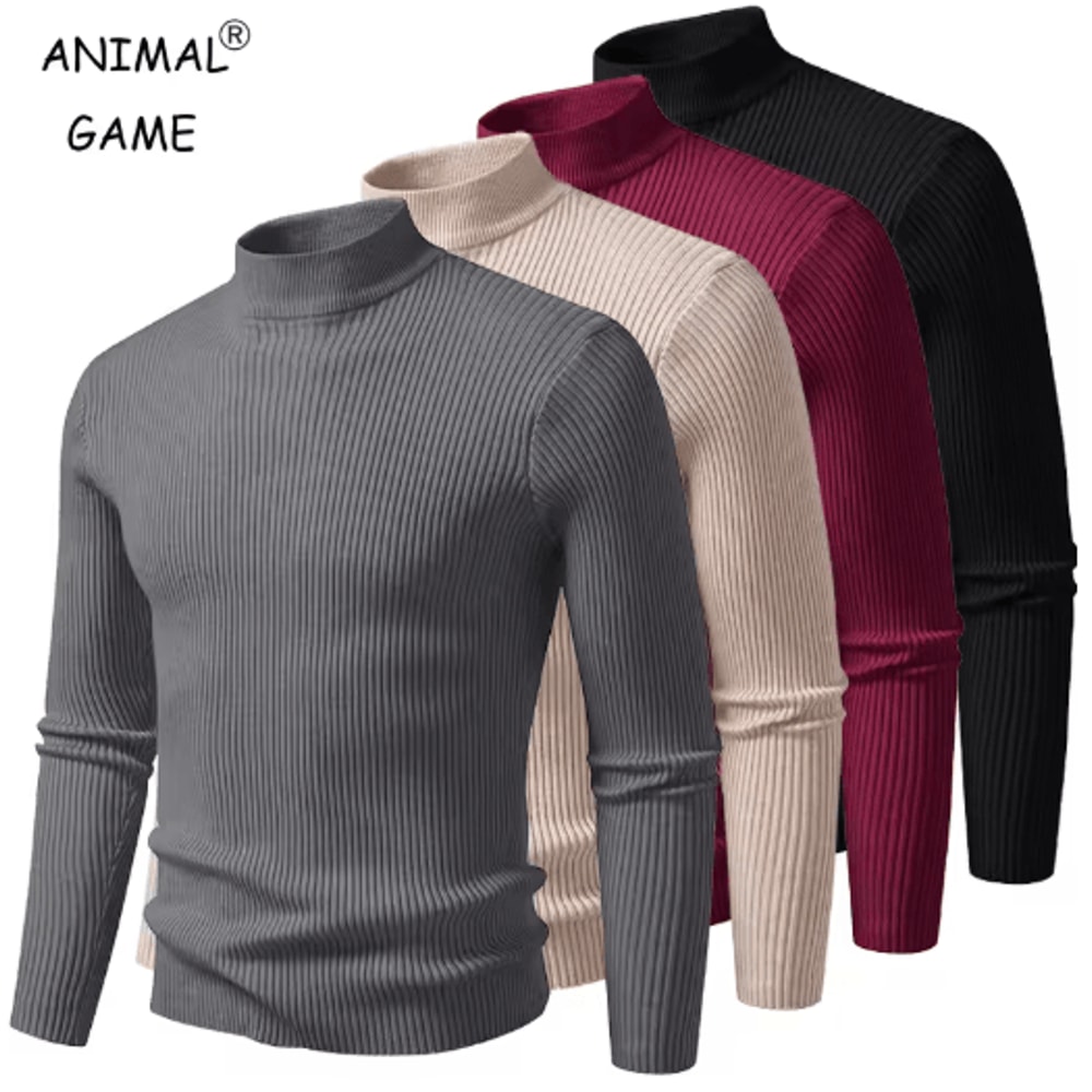 Mens Mock Neck Pullover Sweater High Neck Long Sleeve Winter Casual Knit 0