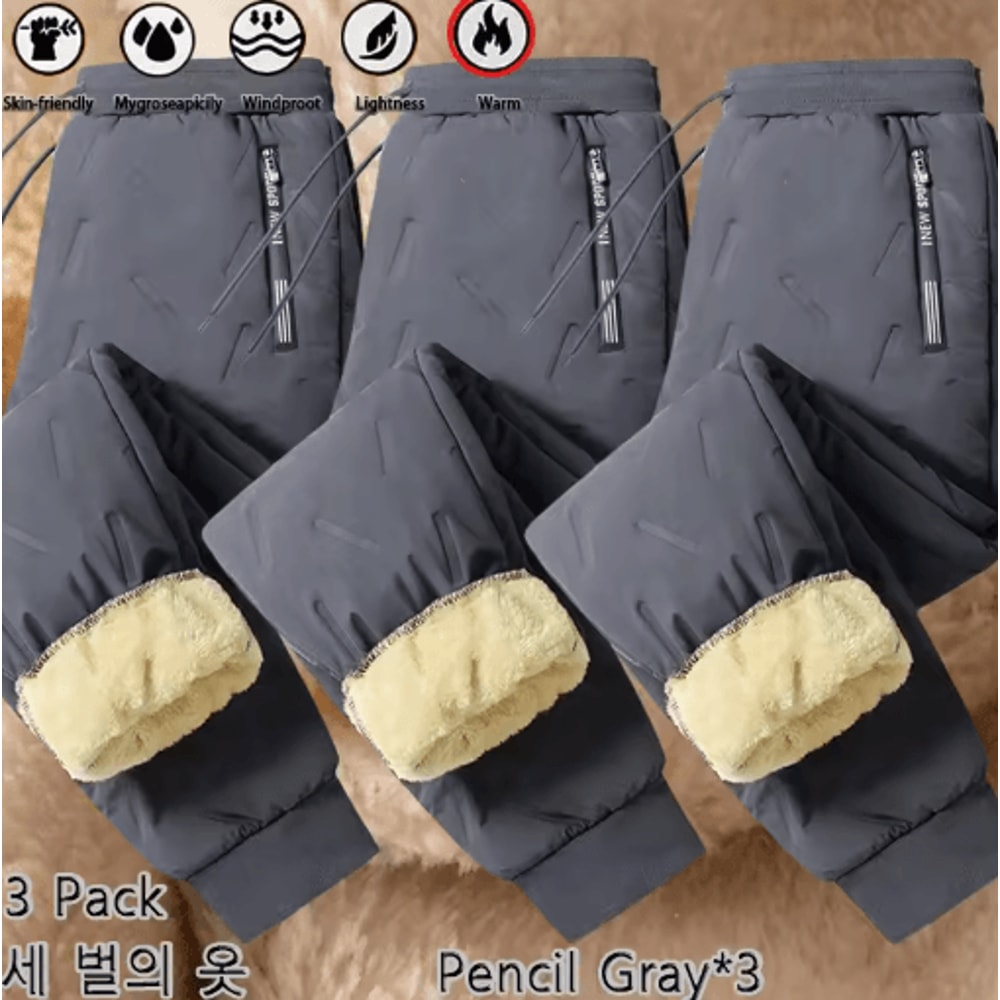 3 Pack Mens Winter Fleece Pants Waterproof Windproof Lambswool Thermal Trousers 2