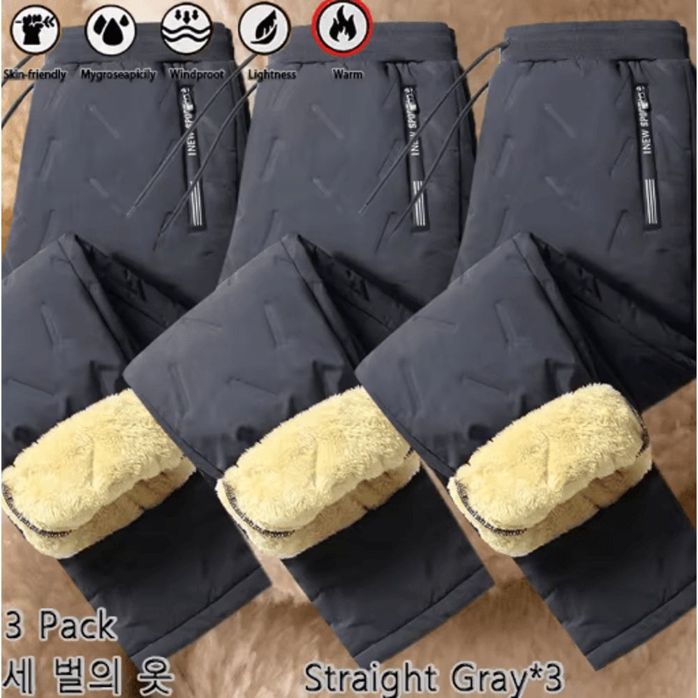 3 Pack Mens Winter Fleece Pants Waterproof Windproof Lambswool Thermal Trousers 5