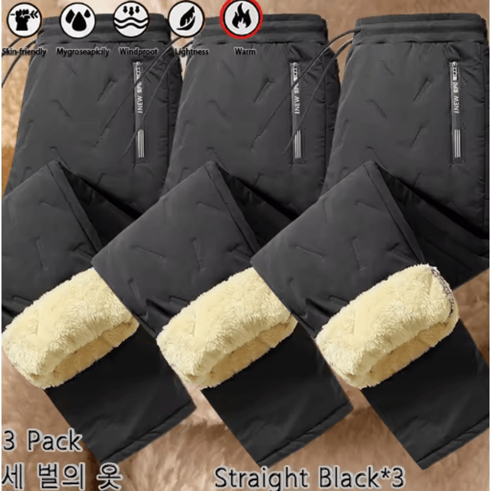 3 Pack Mens Winter Fleece Pants Waterproof Windproof Lambswool Thermal Trousers 6