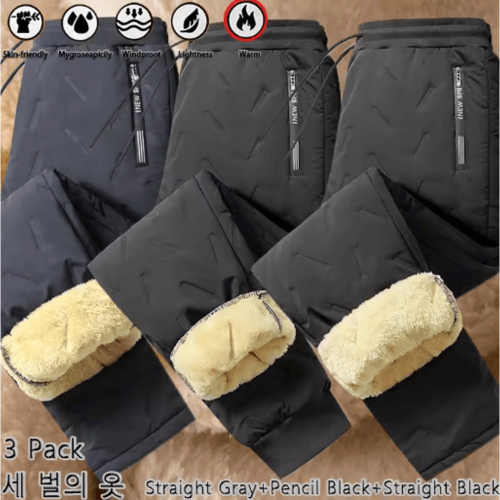 3 Pack Mens Winter Fleece Pants Waterproof Windproof Lambswool Thermal Trousers 10