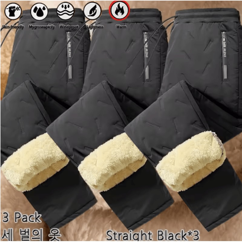 3 Pack Mens Winter Fleece Pants Waterproof Windproof Lambswool Thermal Trousers 11