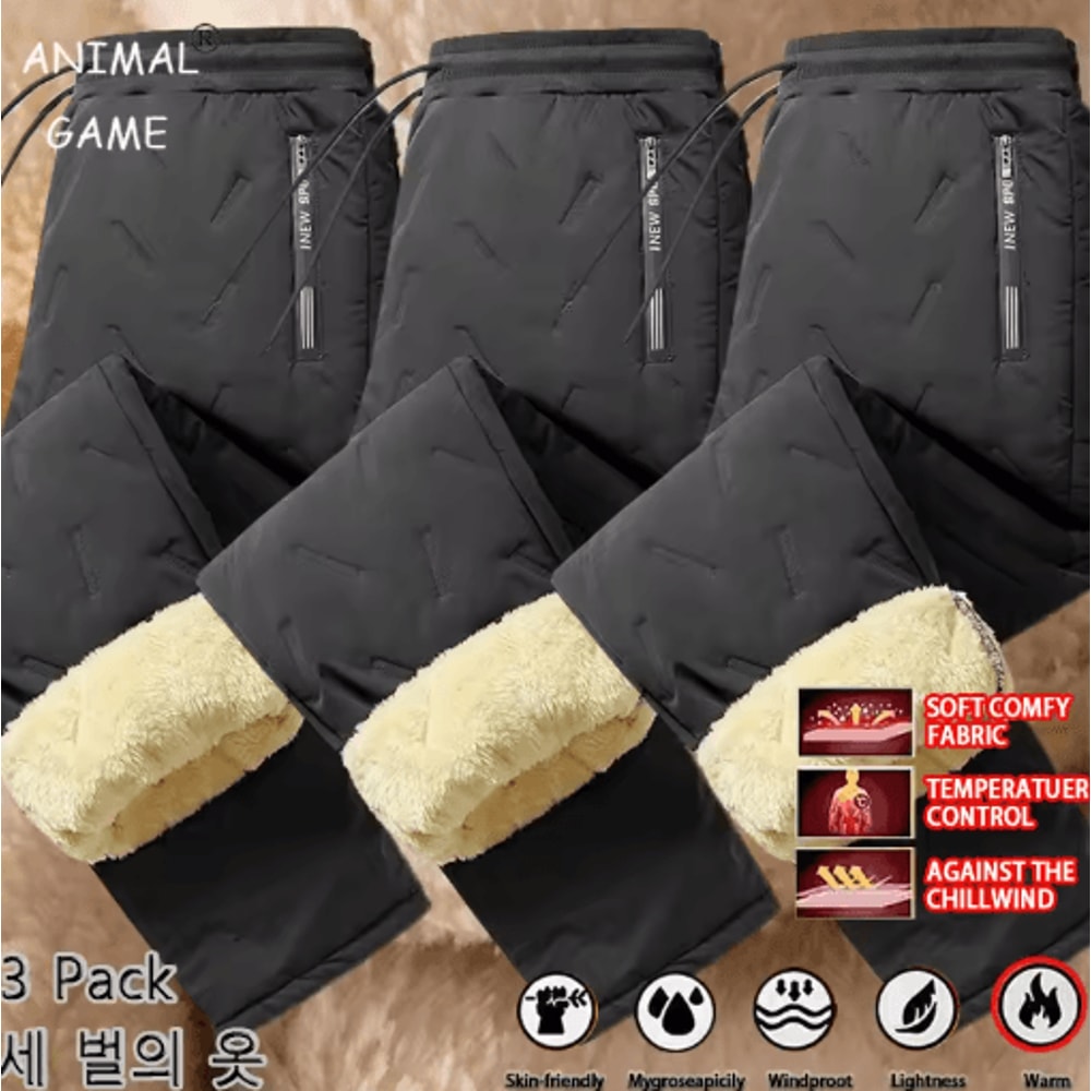 3 Pack Mens Winter Fleece Pants Waterproof Windproof Lambswool Thermal Trousers 0