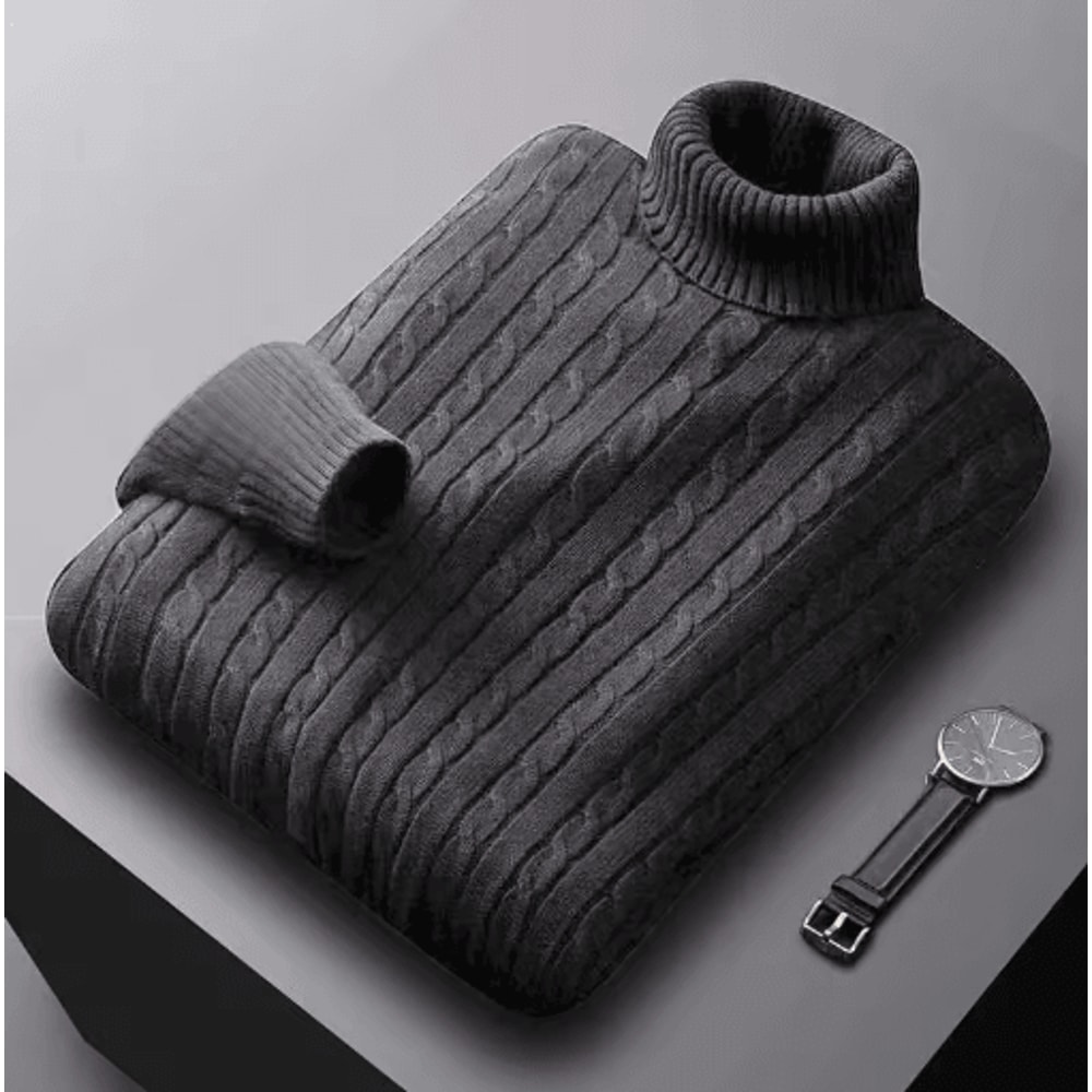 Mens Autumn Turtleneck Knitted Sweater Lightweight Twist Pullover For Winter Streetwear 3