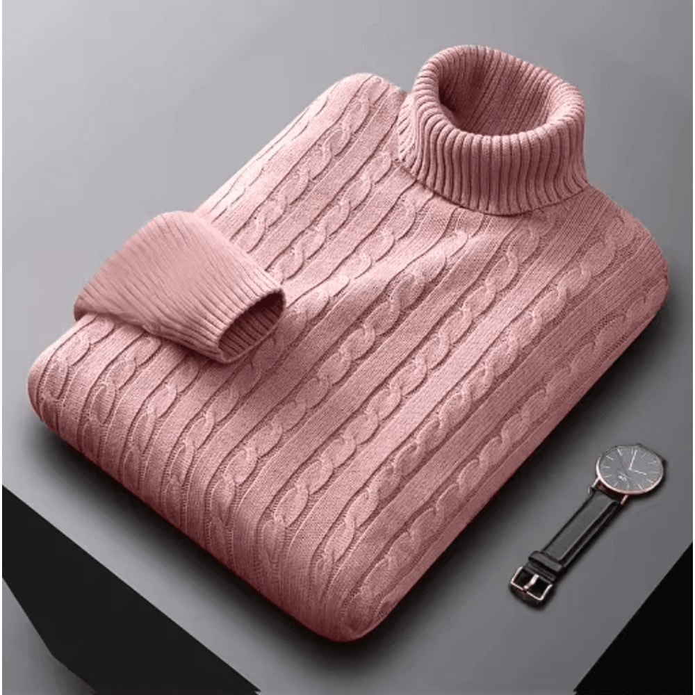 Mens Autumn Turtleneck Knitted Sweater Lightweight Twist Pullover For Winter Streetwear 4
