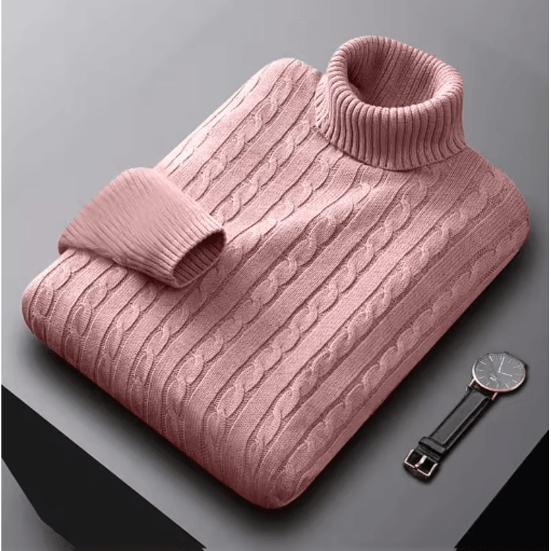 Mens Autumn Turtleneck Knitted Sweater Lightweight Twist Pullover For Winter Streetwear 4