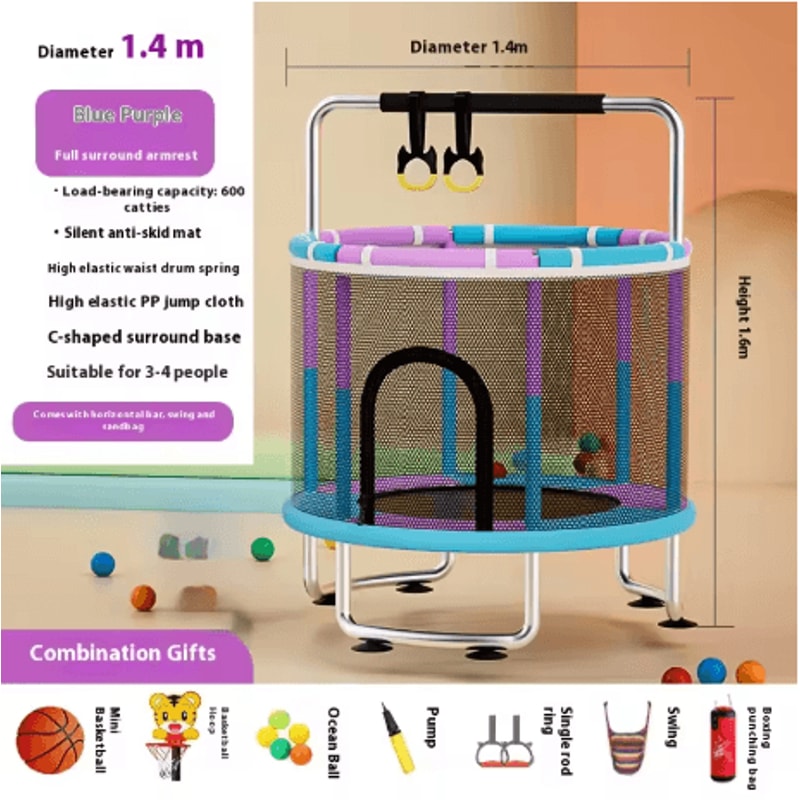 Childrens Indoor Trampoline Household Baby Bouncing Bed With Safety Band For Fun Exercise 0