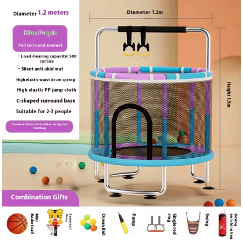 Childrens Indoor Trampoline Household Baby Bouncing Bed With Safety Band For Fun Exercise 2