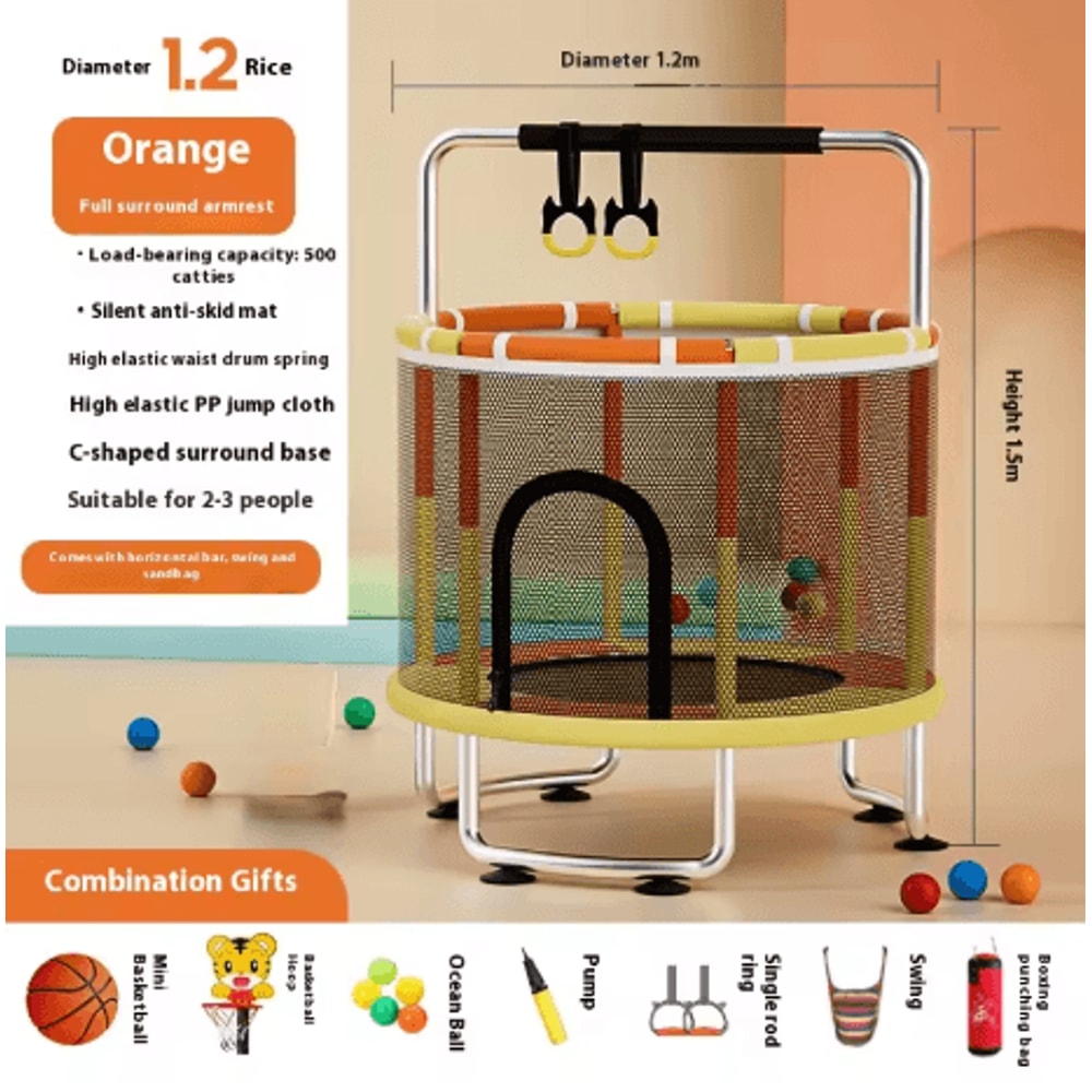 Childrens Indoor Trampoline Household Baby Bouncing Bed With Safety Band For Fun Exercise 3