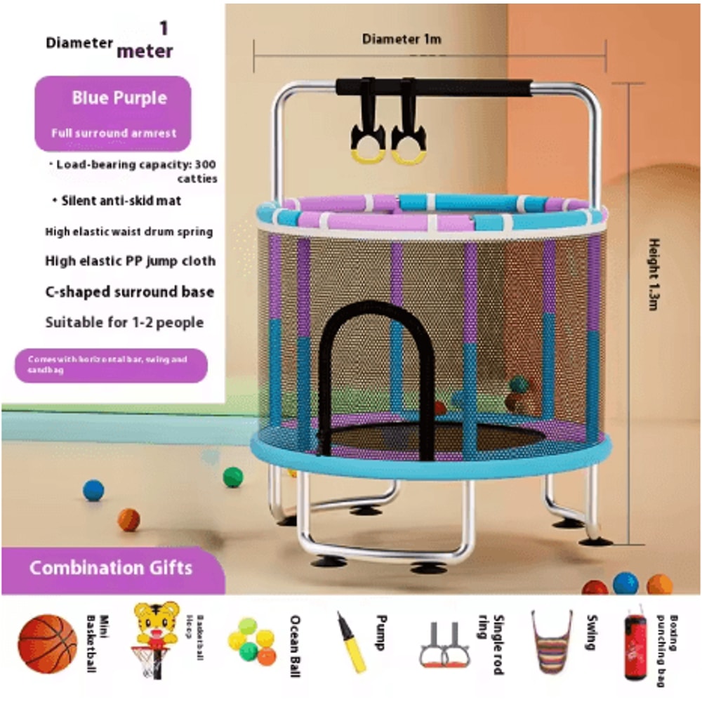 Childrens Indoor Trampoline Household Baby Bouncing Bed With Safety Band For Fun Exercise 4