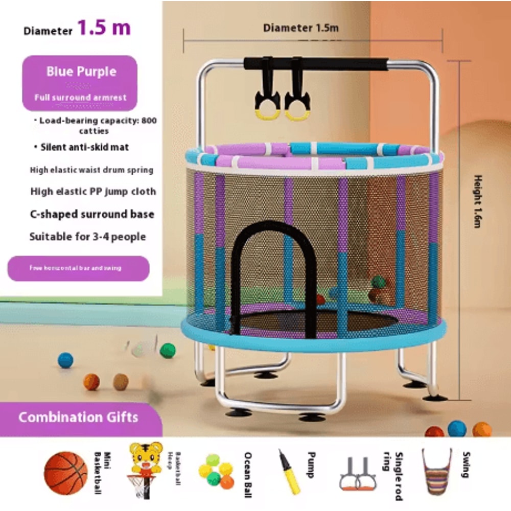 Childrens Indoor Trampoline Household Baby Bouncing Bed With Safety Band For Fun Exercise 6