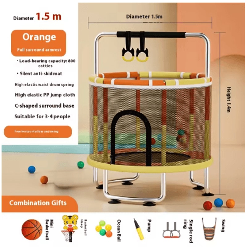 Childrens Indoor Trampoline Household Baby Bouncing Bed With Safety Band For Fun Exercise 7